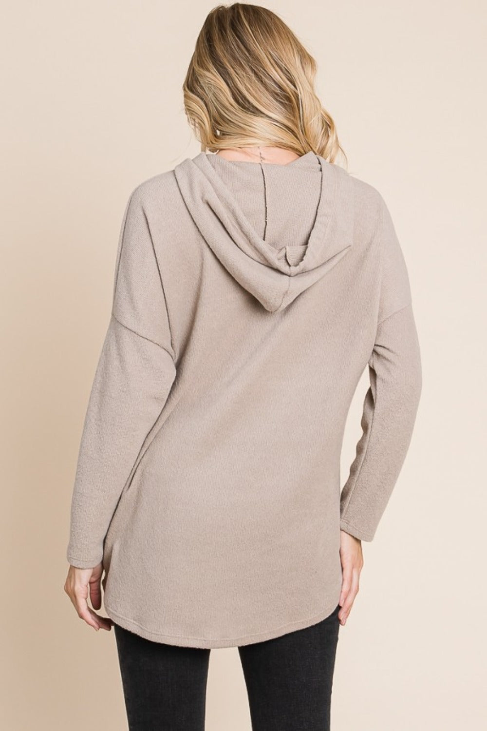 BOMBOM Contrast Drawstring Drop Shoulder Knit Hoodie - Charming Charlie