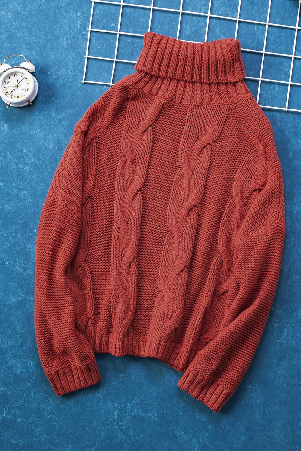 Cable-Knit Turtleneck Dropped Shoulder Sweater - Charming Charlie