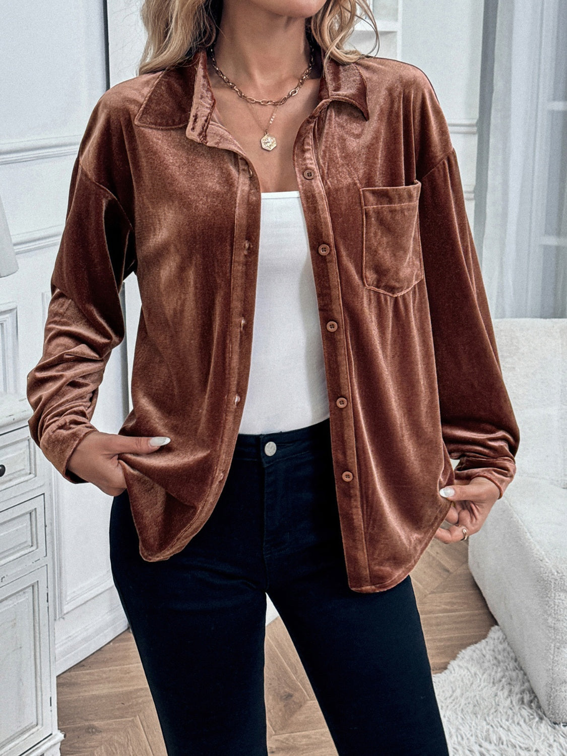 Button Up Long Sleeve Shirt - Charming Charlie