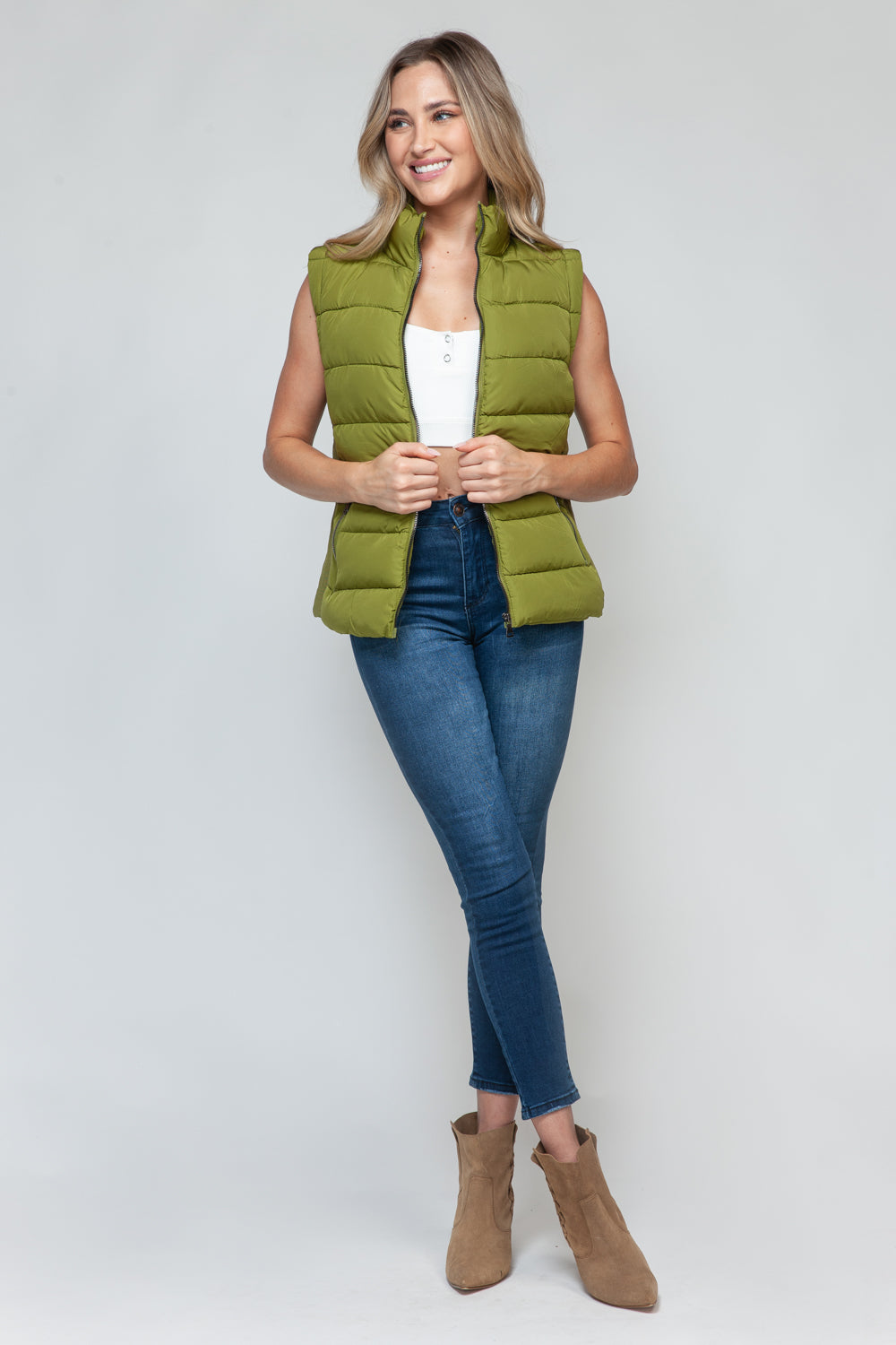 Snobbish Zip Up Turtleneck Vest with Pockets - Charming Charlie