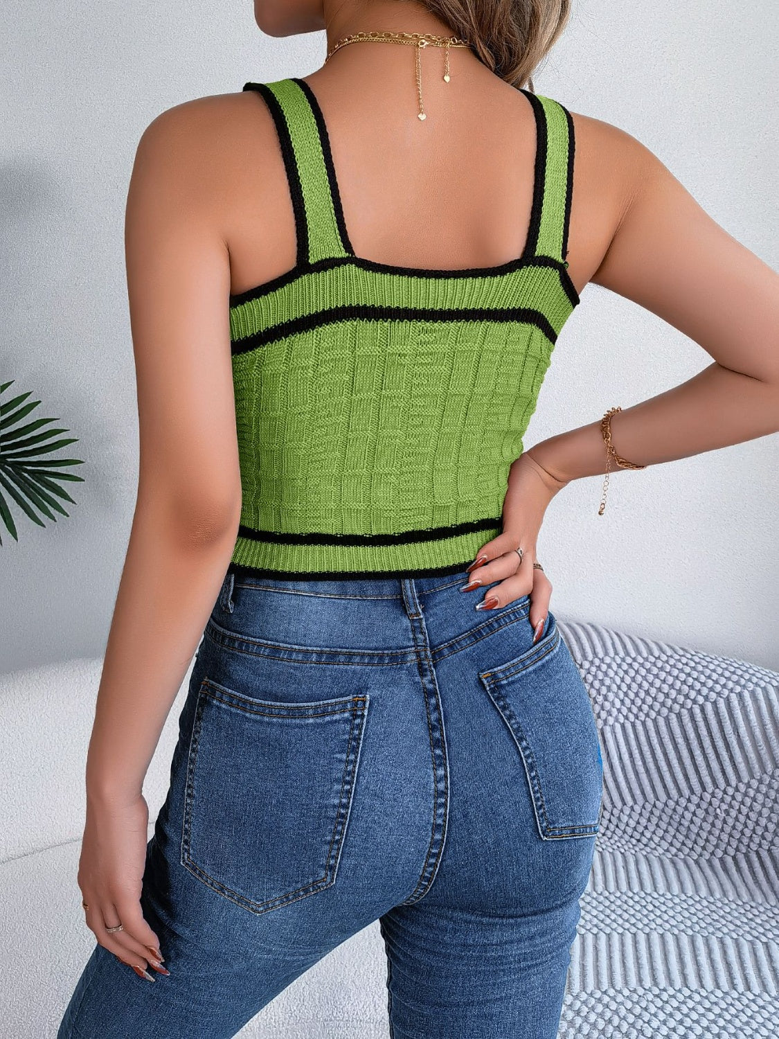 Decorative Button Wide Strap Knit Cami - Charming Charlie