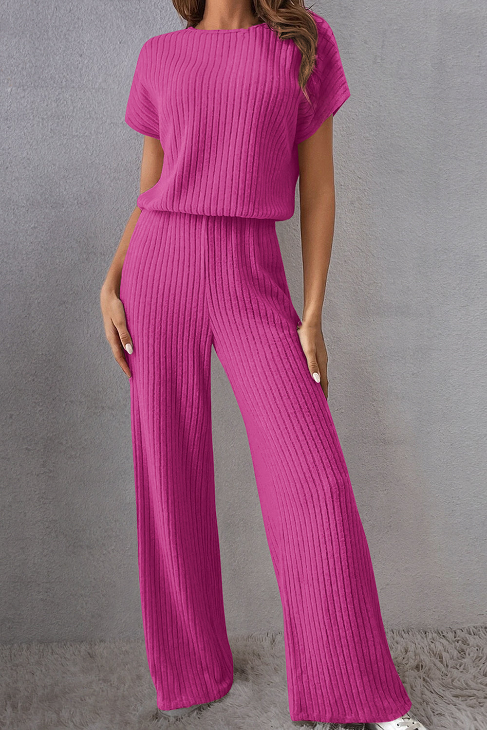 Round Neck Short Sleeve Jumpsuit - Charming Charlie