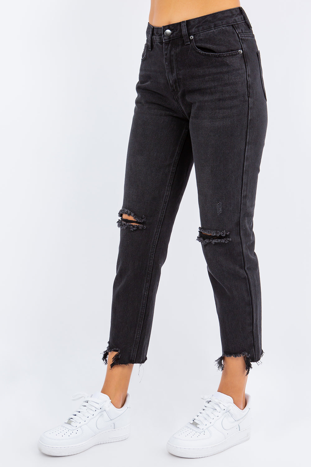 American Bazi High Waist Distressed Cropped Straight Jeans - Charming Charlie