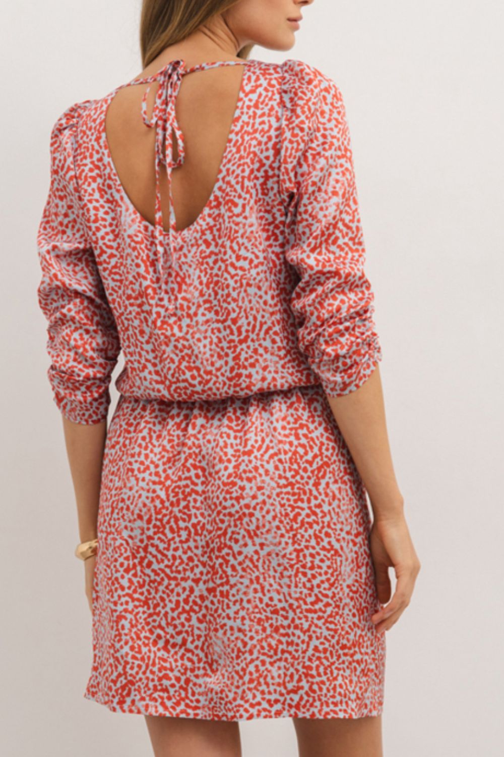 Slit Tied Printed Round Neck Mini Dress - Charming Charlie