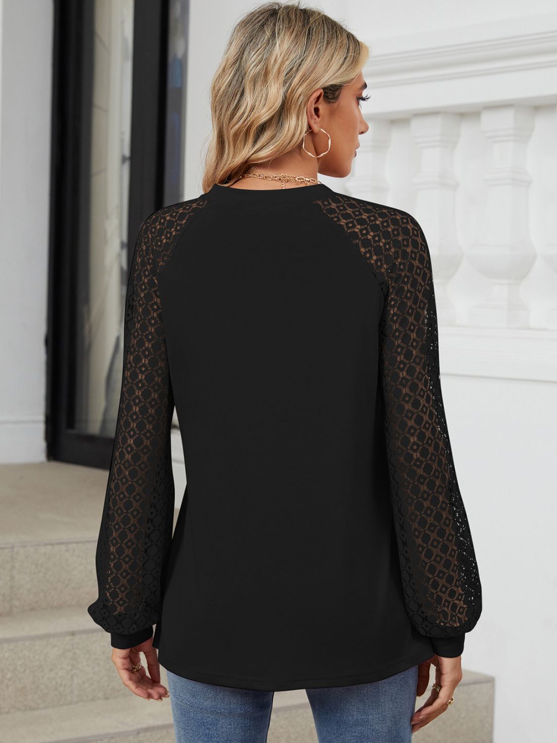 Round Neck Lace Long Sleeve Top - Charming Charlie