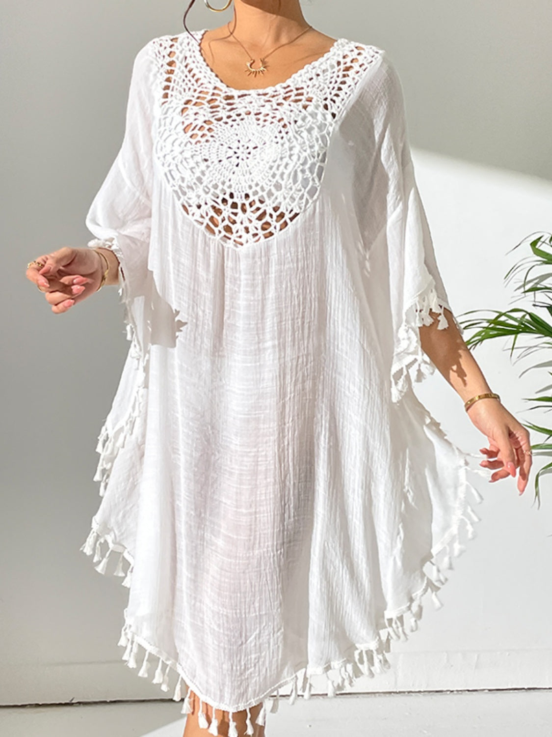 Tassel Cutout Scoop Neck Cover-Up Dress - Charming Charlie