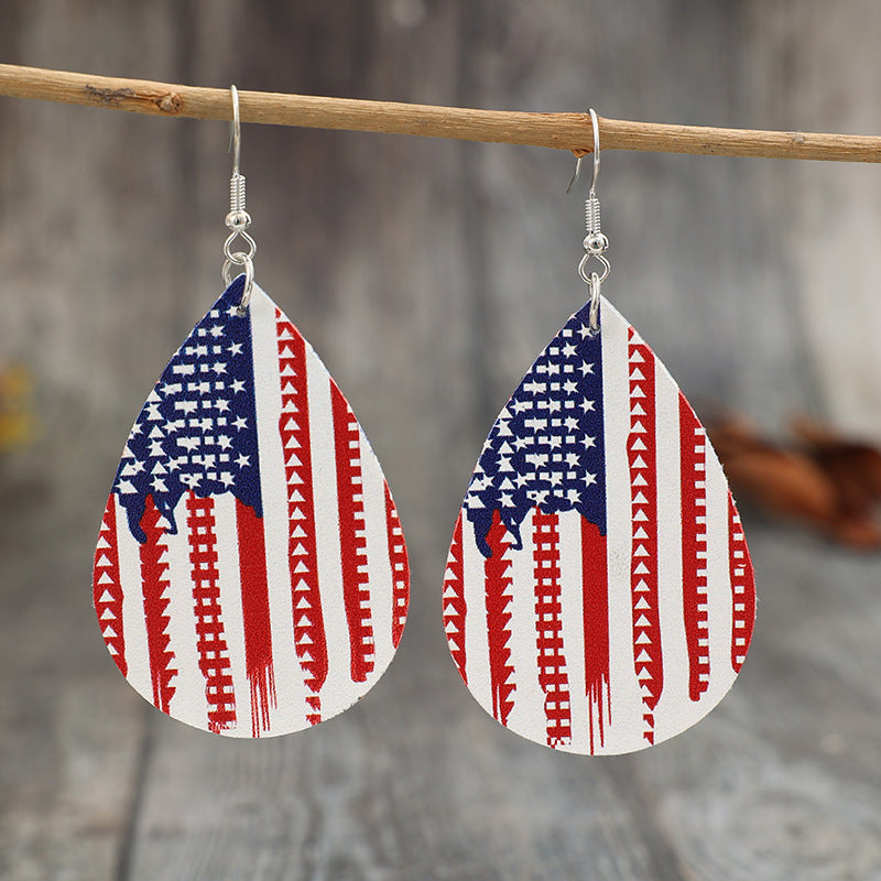 PU Leather US Flag Teardrop Shape Earrings - Charming Charlie