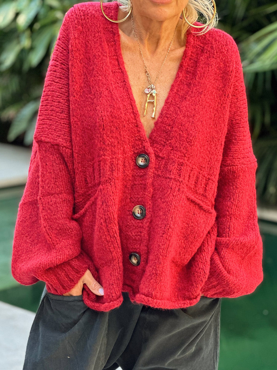 Pocketed V-Neck Button Up Cardigan - Charming Charlie