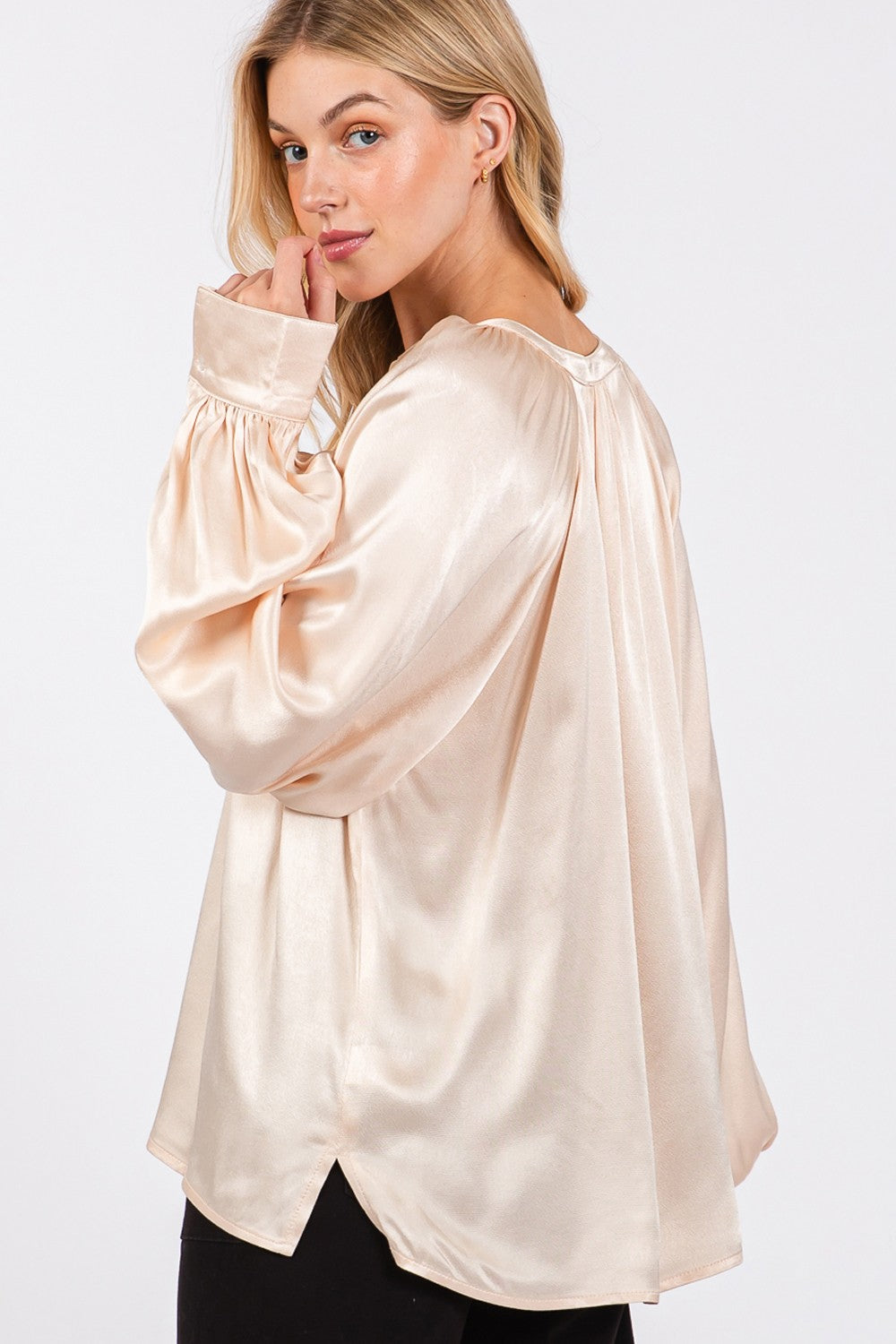 SAGE + FIG Notched Long Sleeve Blouse - Charming Charlie