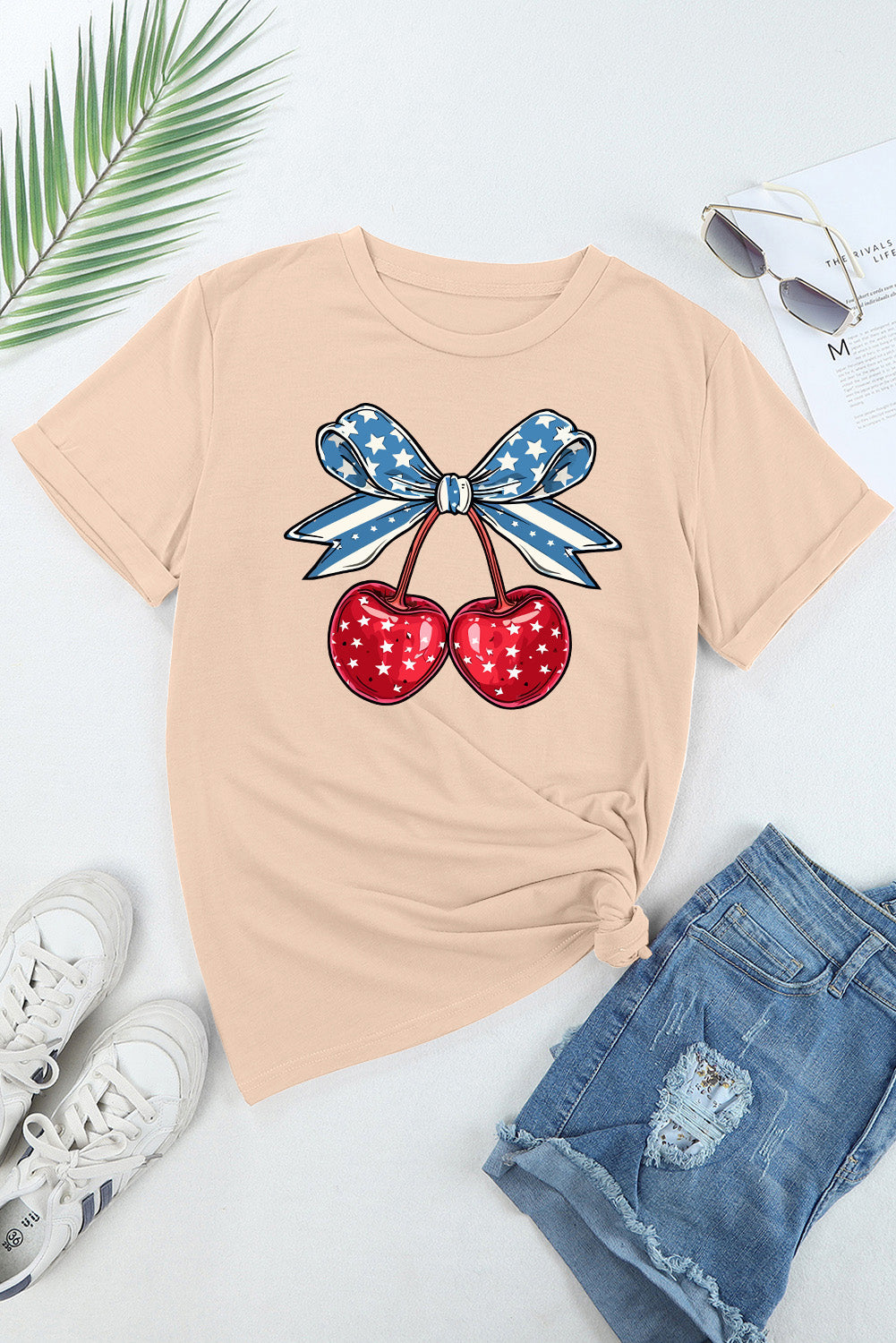 Cherry Graphic Round Neck Short Sleeve T-Shirt - Charming Charlie