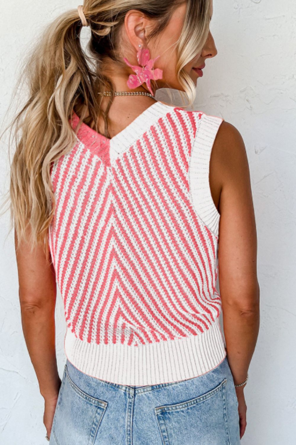 Striped Contrast V-Neck Sweater Vest - Charming Charlie