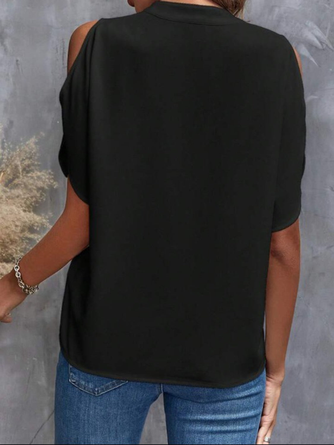 Notched Cold Shoulder Half Sleeve Blouse - Charming Charlie