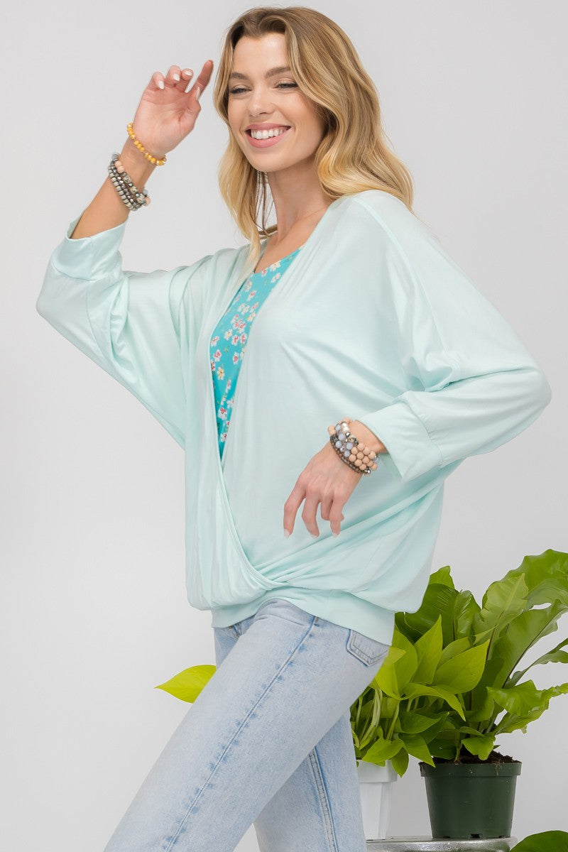 Celeste Full Size Floral Round Neck Top with Two Layer Detail - Charming Charlie