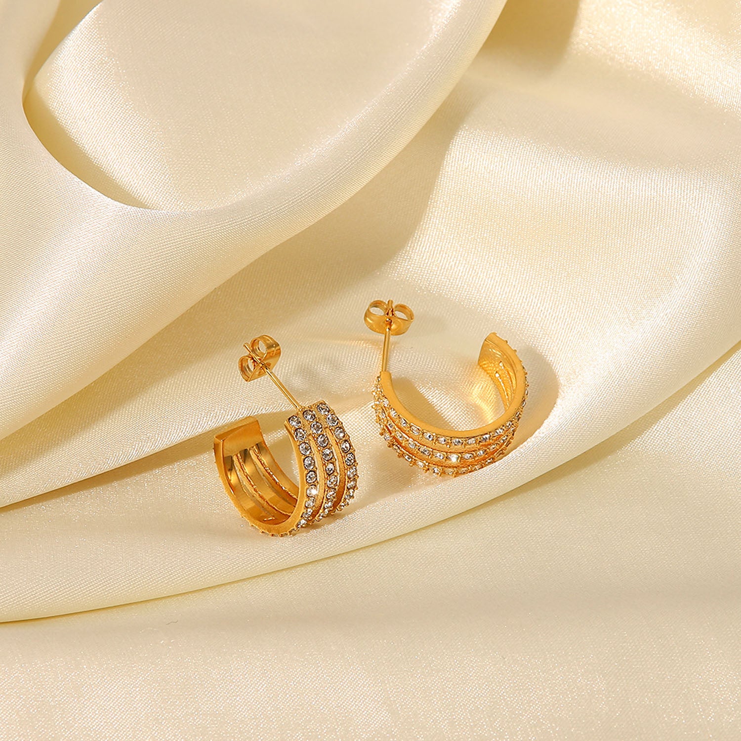 Stainless Steel Inlaid Zircon C-Hoop Earrings - Charming Charlie