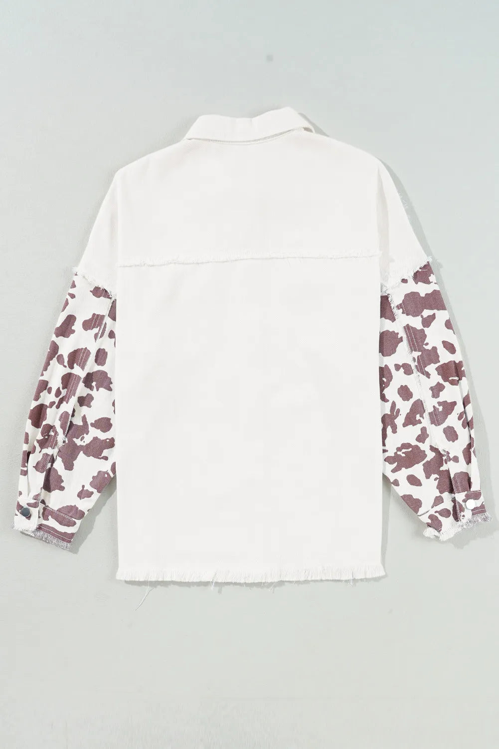 Raw Hem Animal Print Long Sleeve Denim Jacket - Charming Charlie