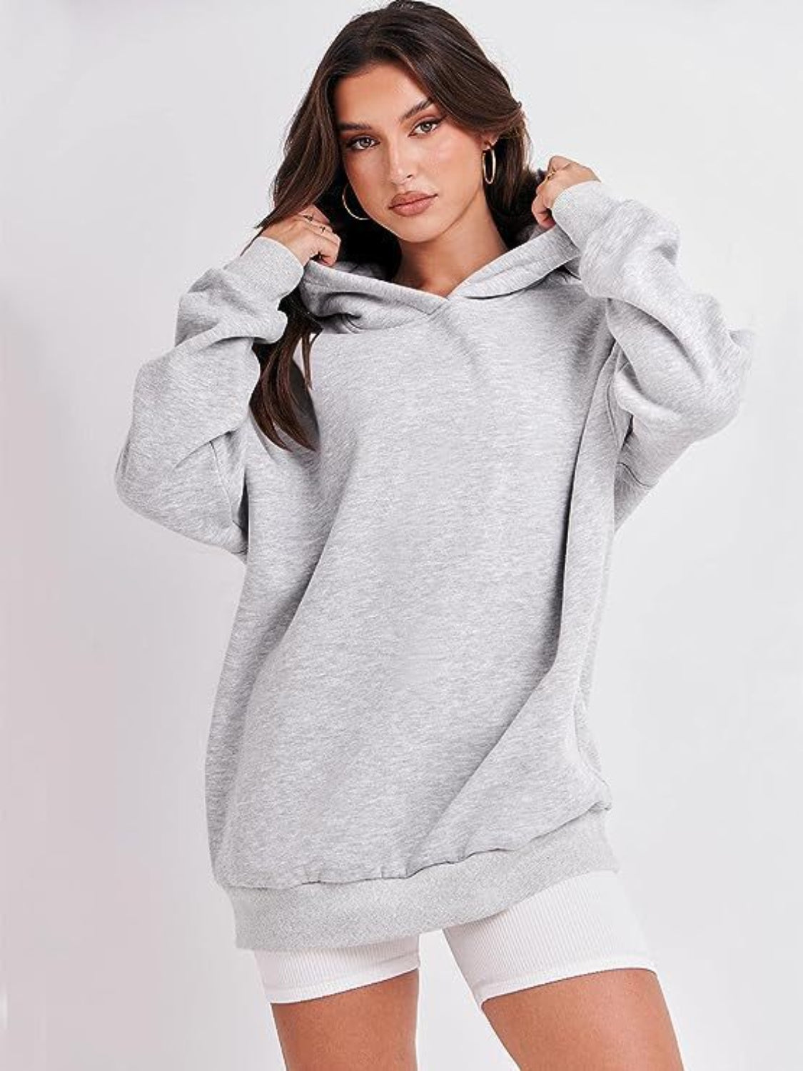 Dropped Shoulder Long Sleeve Hoodie - Charming Charlie