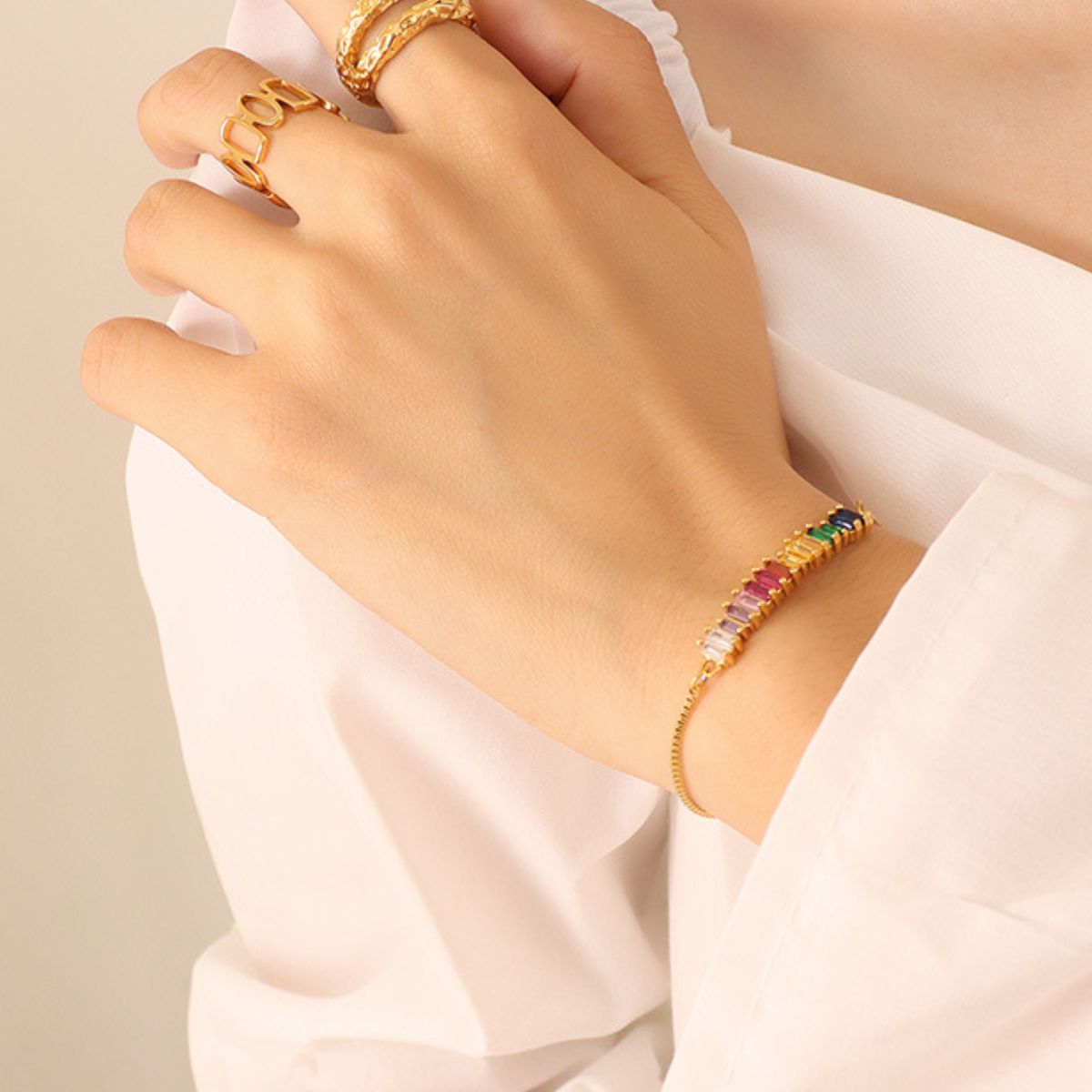 Contrast Zircon Titanium Steel Bracelet - Charming Charlie