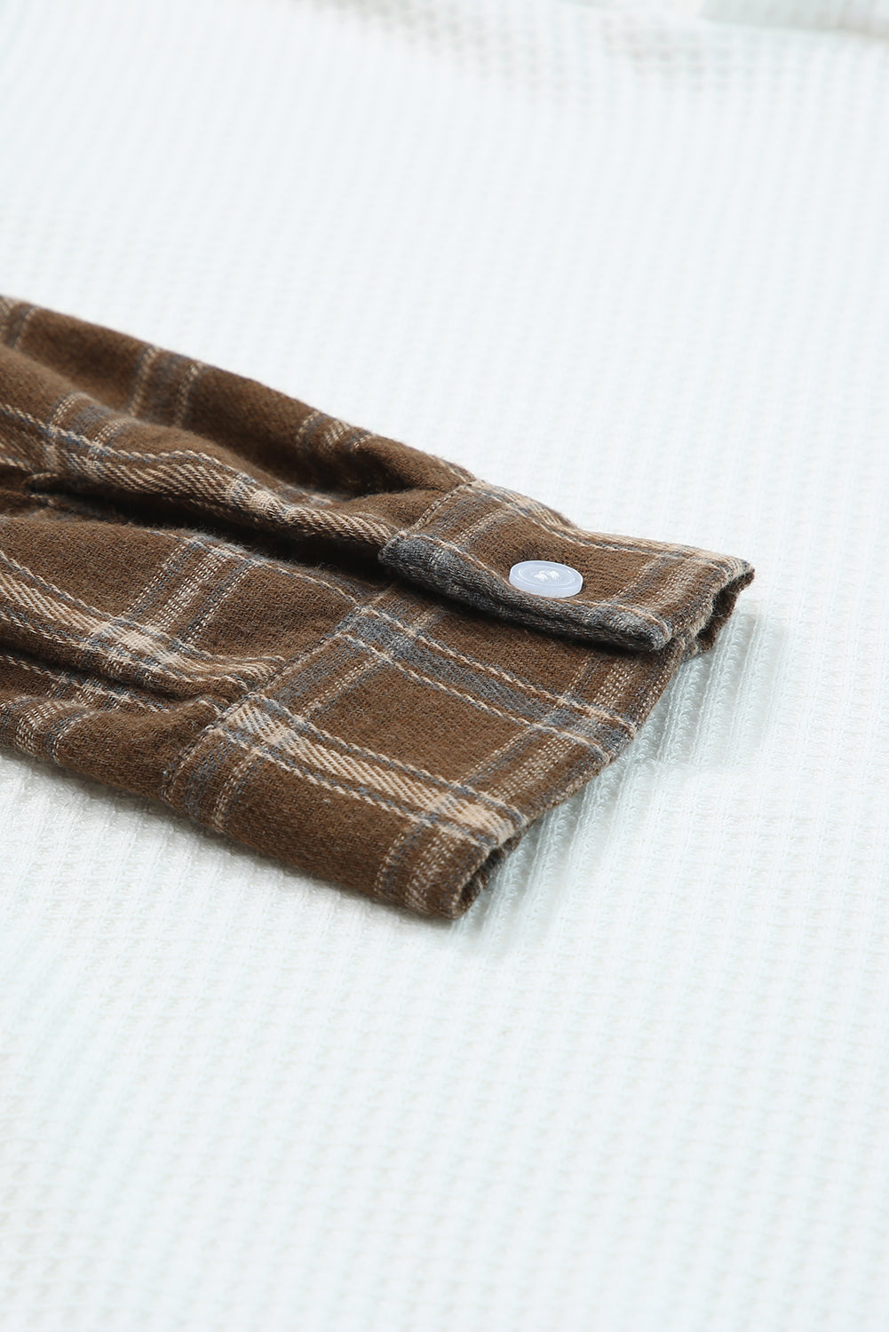 Waffle Knit Plaid Long Sleeve Kangaroo Pocket Hoodie - Charming Charlie