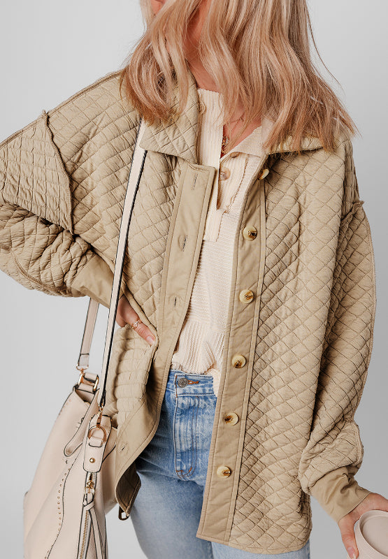 Exposed Seam Collared Neck Button Up Shacket - Charming Charlie