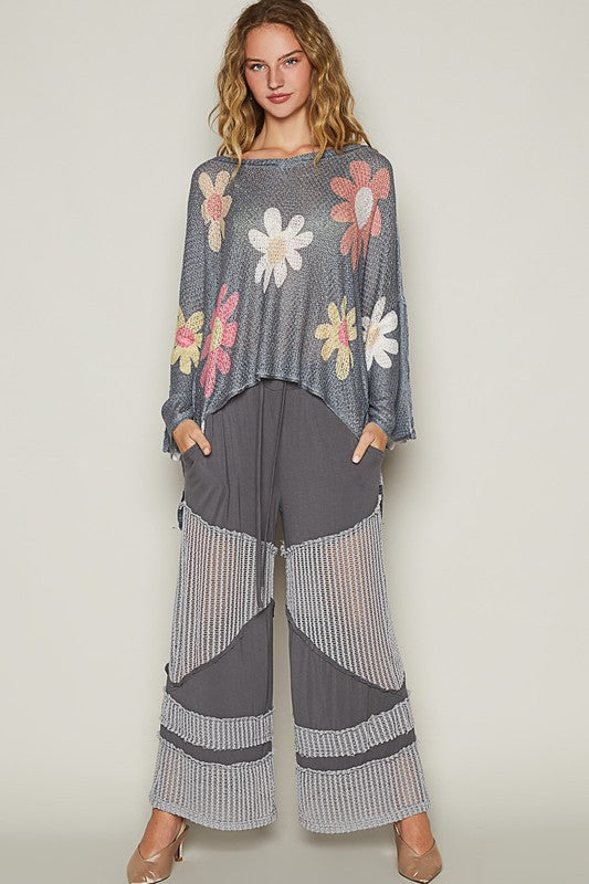 POL Flower Dropped Shoulder Long Sleeve Knit Top - Charming Charlie