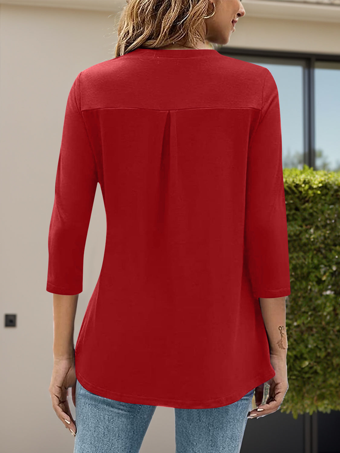 Notched Three-Quarter Sleeve T-Shirt - Charming Charlie