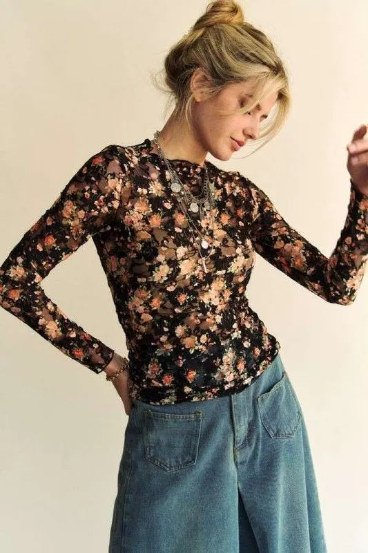 Davi & Dani Floral Drop Shoulder Cropped Sweater main image 1