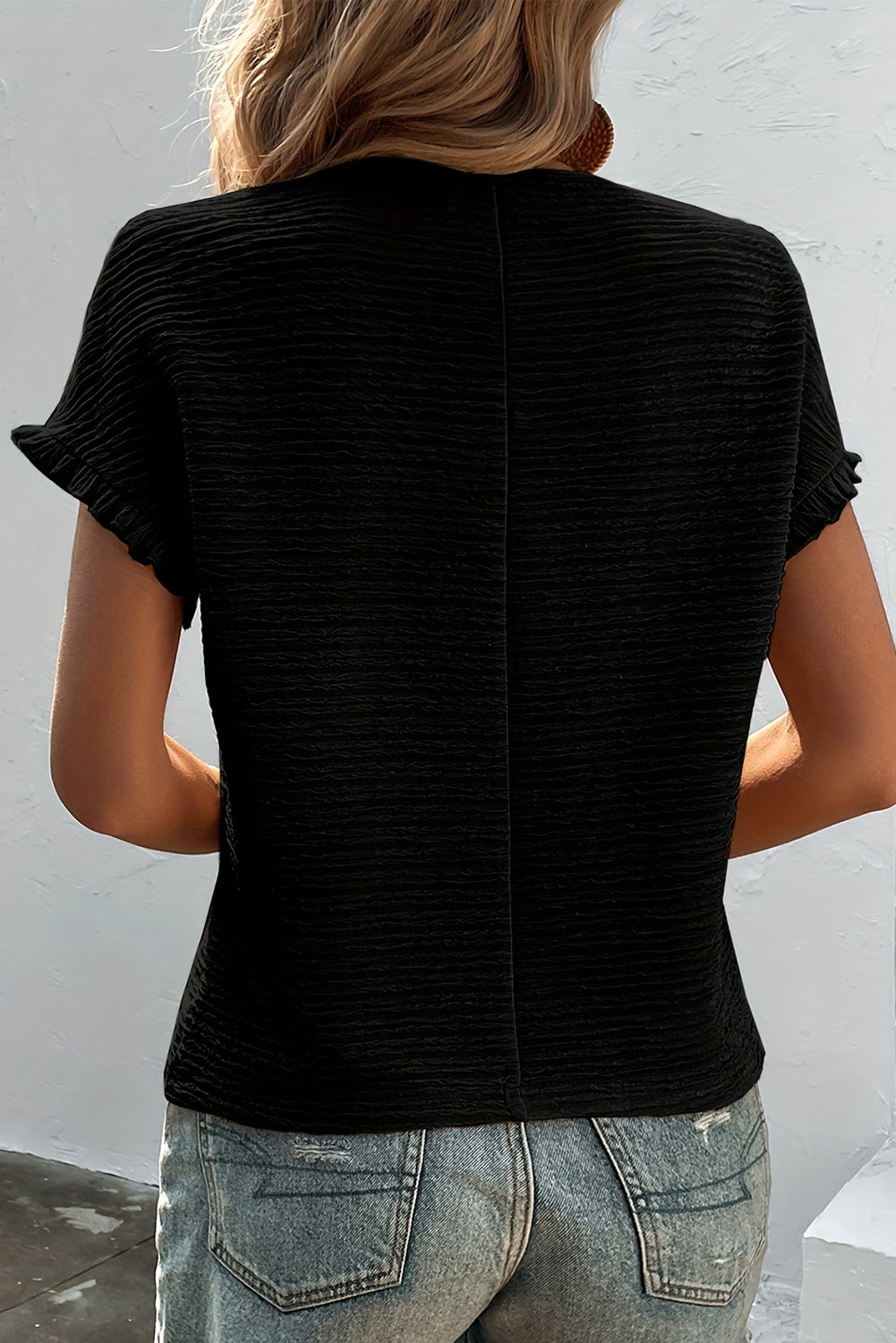 Frill Round Neck Cap Sleeve Blouse - Charming Charlie