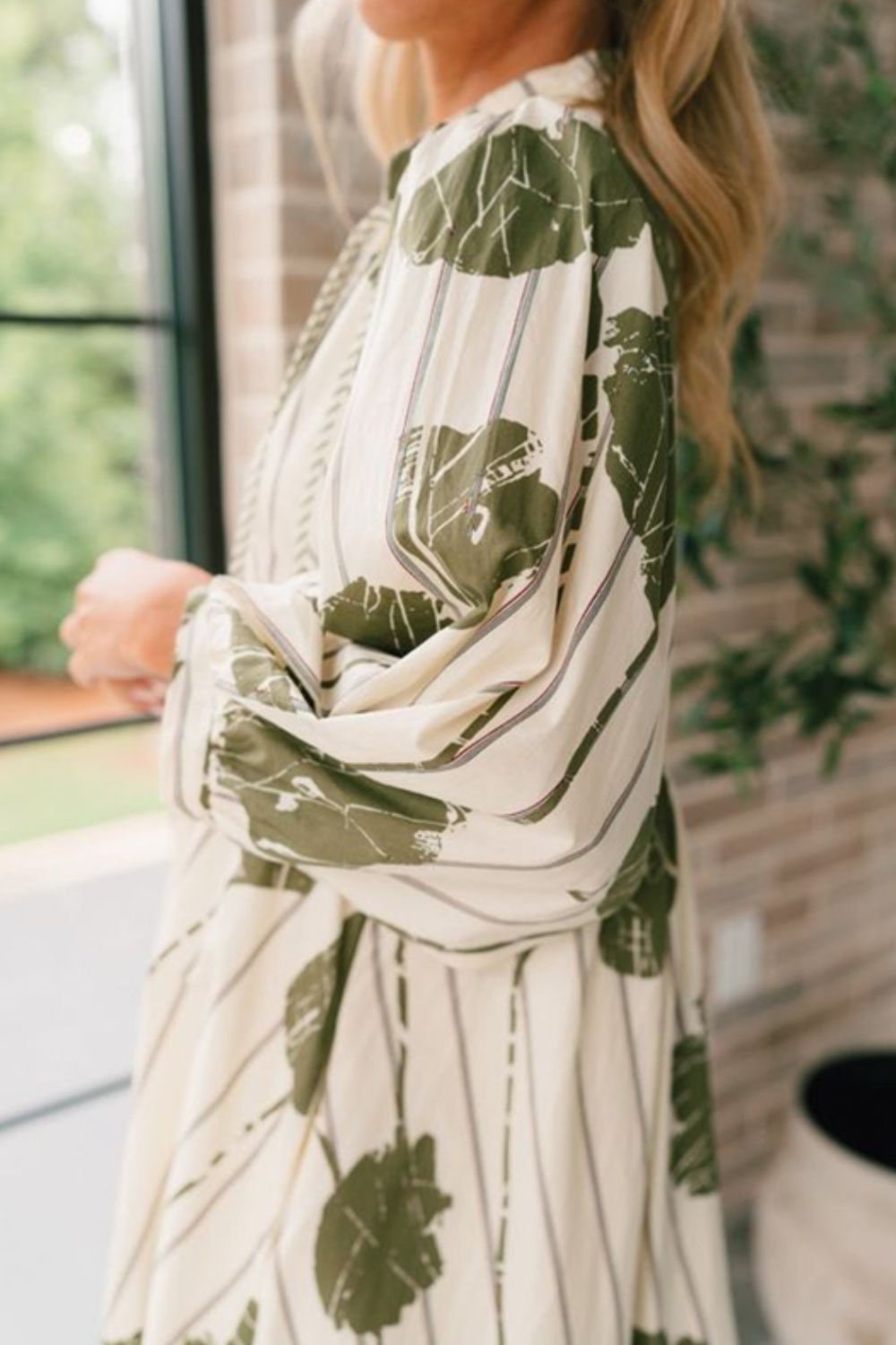 Printed Tie Neck Three-Quarter Sleeve Mini Dress - Charming Charlie