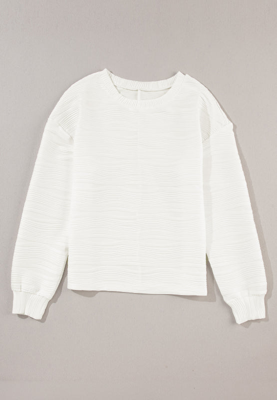 Texture Round Neck Long Sleeve Sweatshirt - Charming Charlie