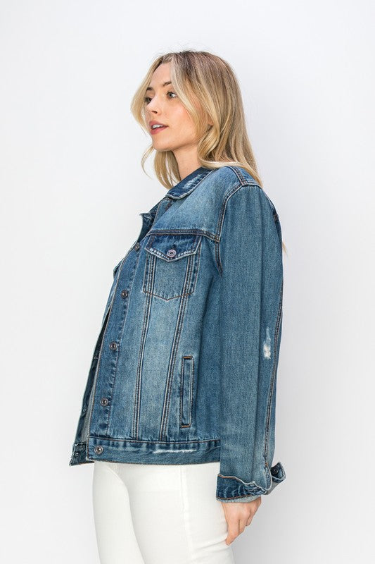 RISEN Full Size Distressed Button Up Jacket - Charming Charlie