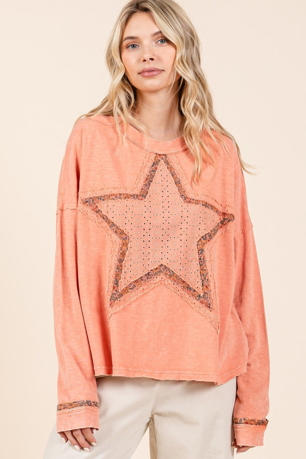 Mittoshop Mineral Wash Star Patch Long Sleeve T-Shirt - Charming Charlie