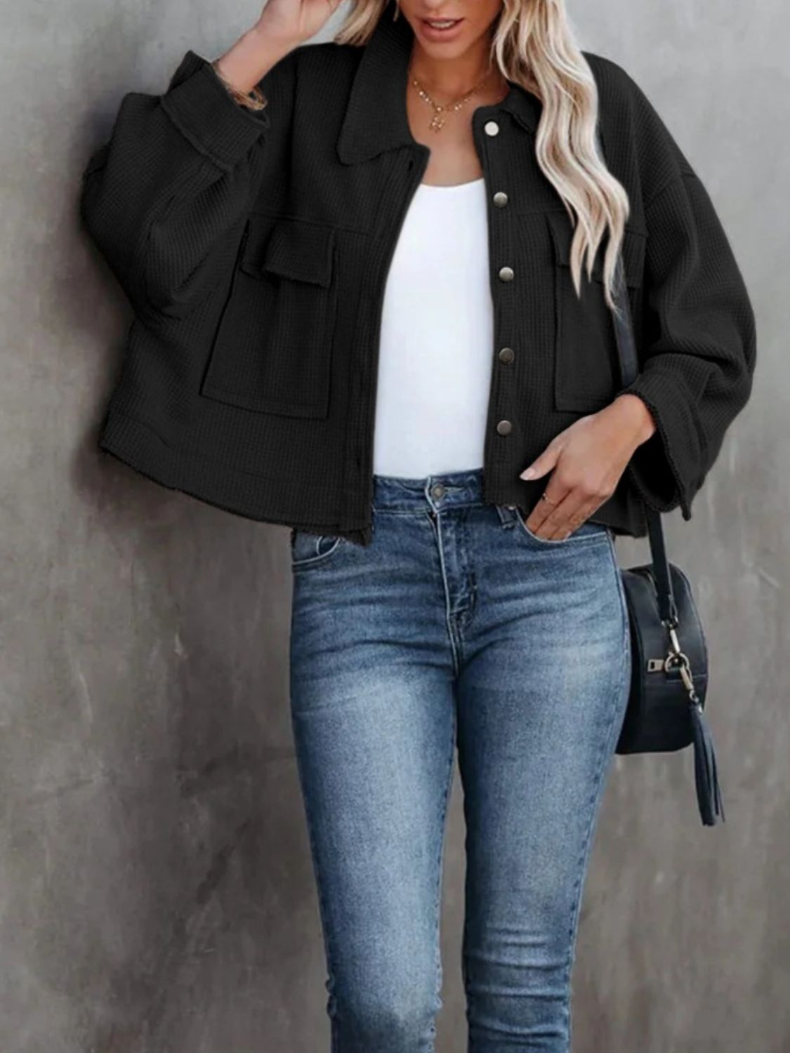 Button Up Long Sleeve Jacket - Charming Charlie
