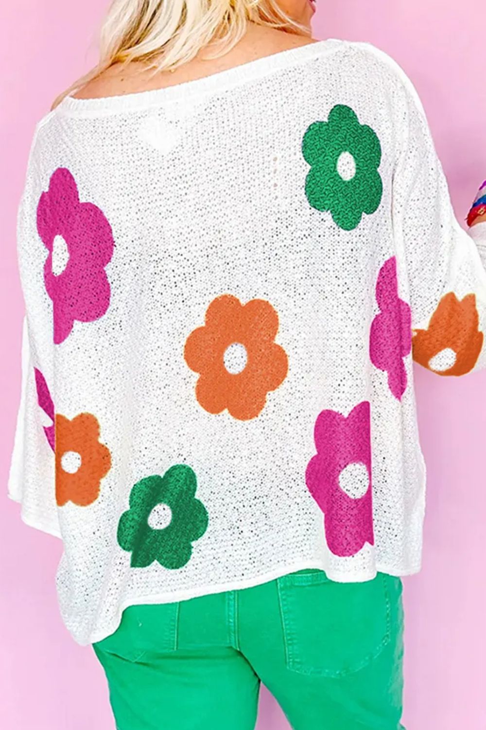 Flower Round Neck Quarter Button Knit Top - Charming Charlie
