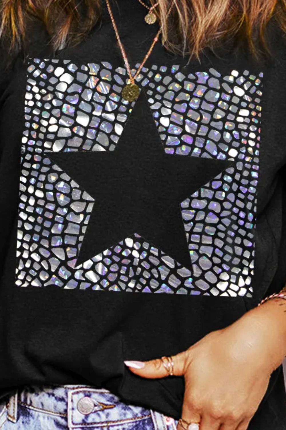 Star Round Neck Short Sleeve T-Shirt - Charming Charlie