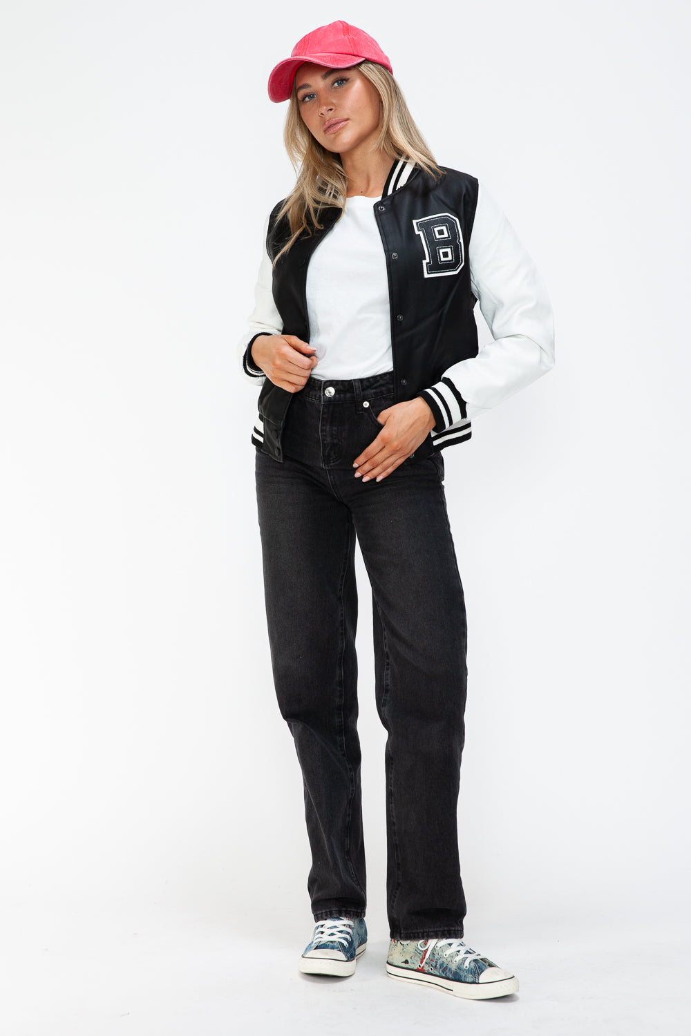 Love Me Now PU Leather Contrast Snap Down Bomber Jacket - Charming Charlie