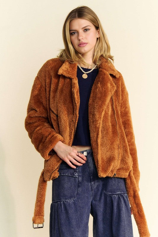 Davi & Dani Fuzzy Zip Up Collared Neck Jacket - Charming Charlie