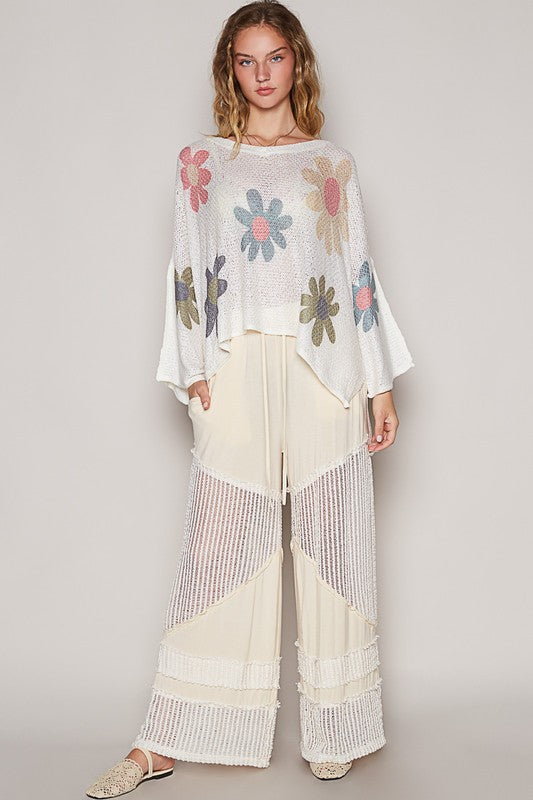 POL Flower Dropped Shoulder Long Sleeve Knit Top - Charming Charlie