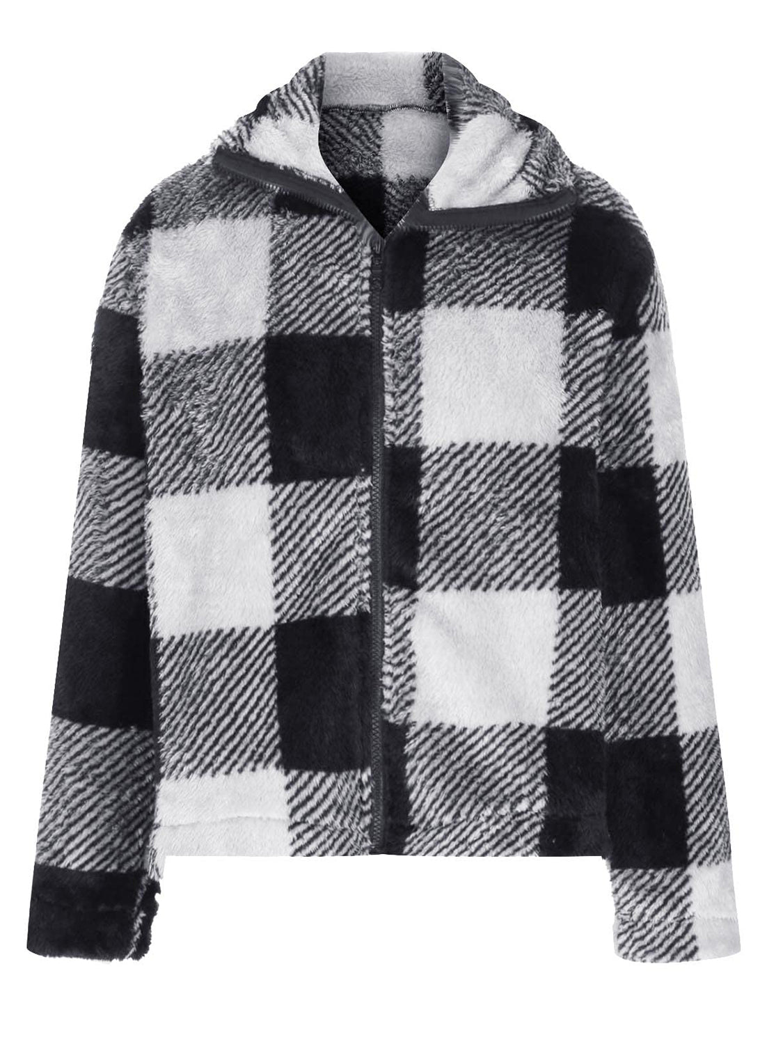 Full Size Plaid Zip Up Long Sleeve Jacket - Charming Charlie