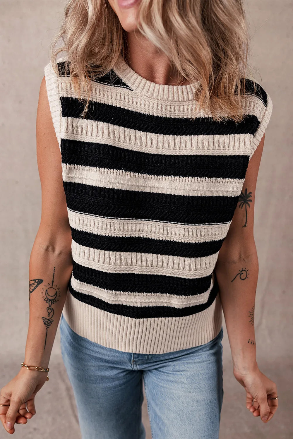 Color Block Round Neck Sweater Vest - Charming Charlie