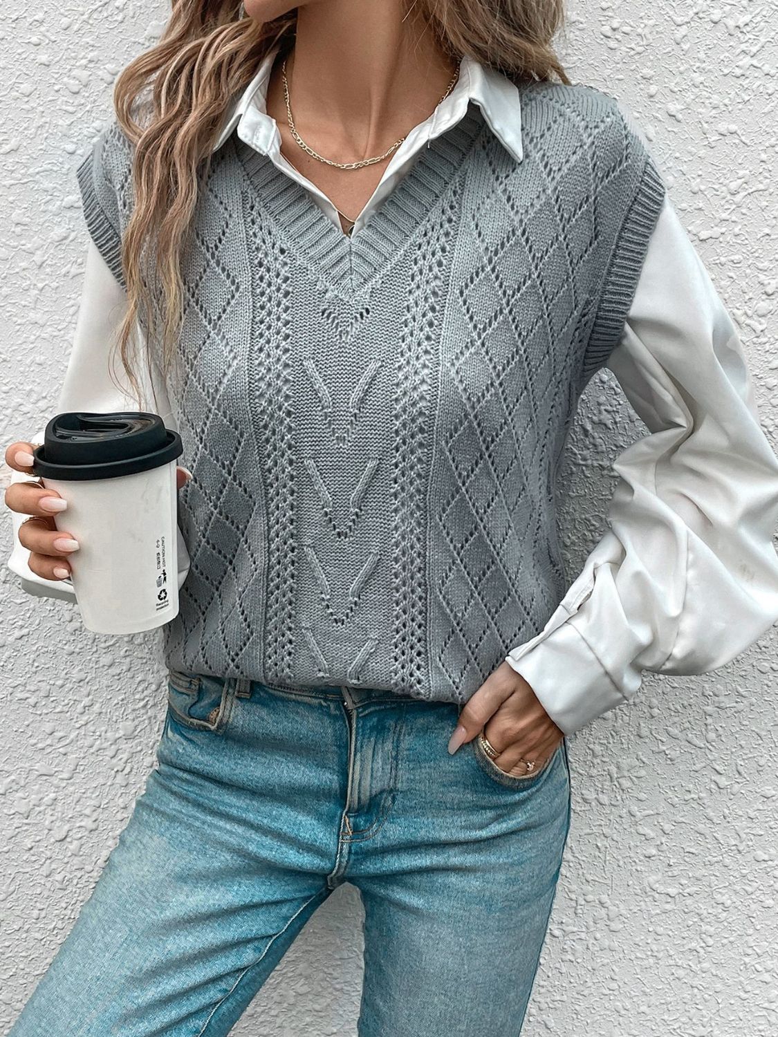 Openwork V-Neck Sweater Vest - Charming Charlie