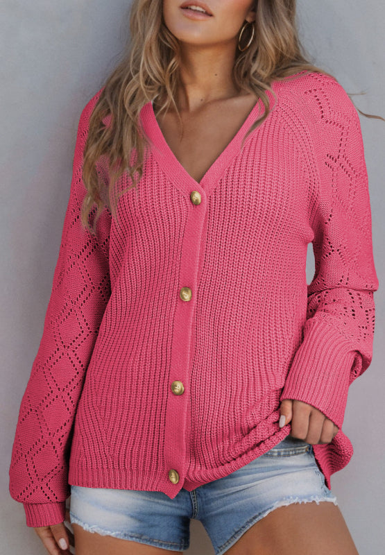 Openwork V-Neck Button Up Cardigan - Charming Charlie