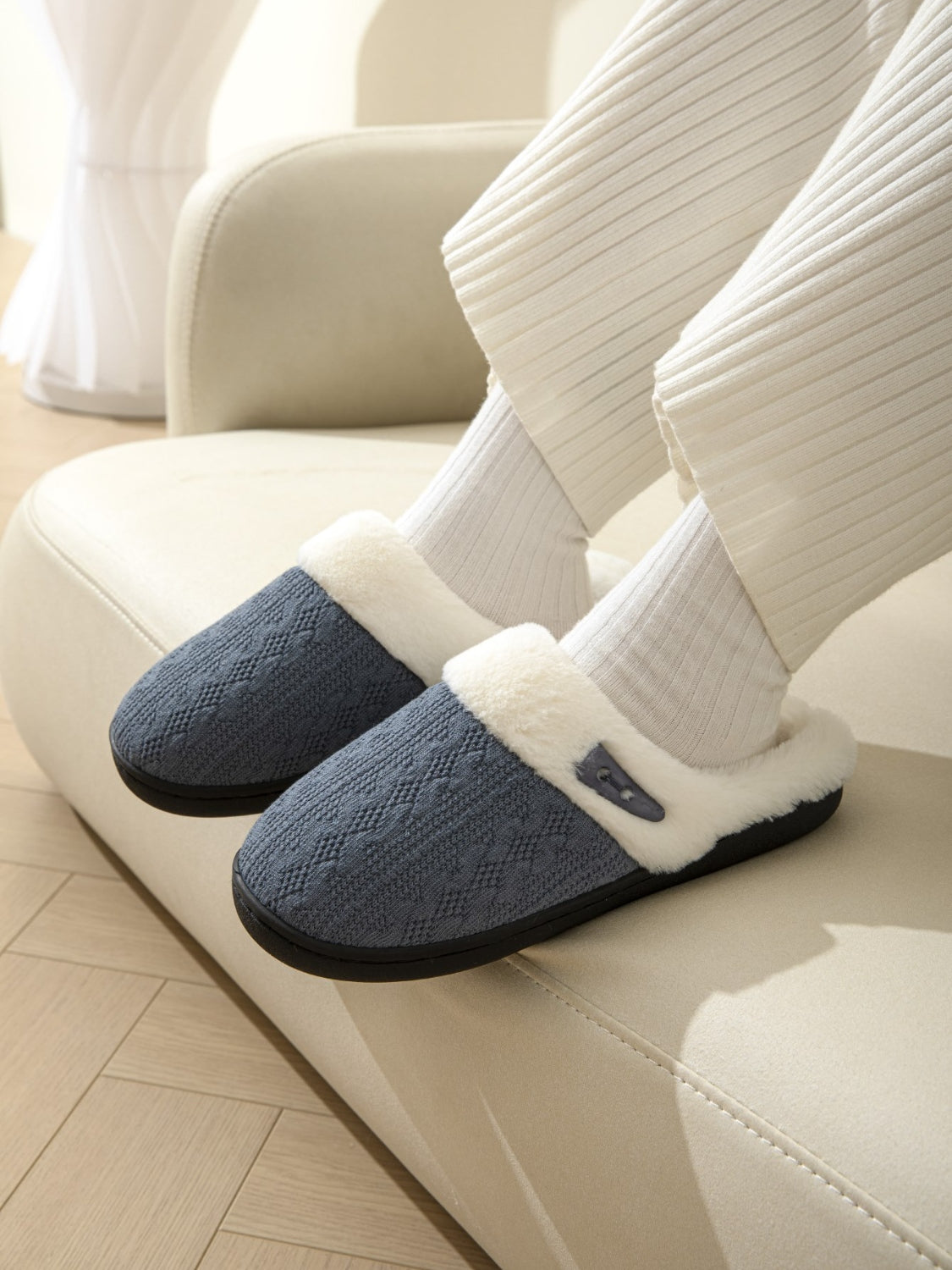 Horn Buckle Furry Texture Flat Slippers - Charming Charlie