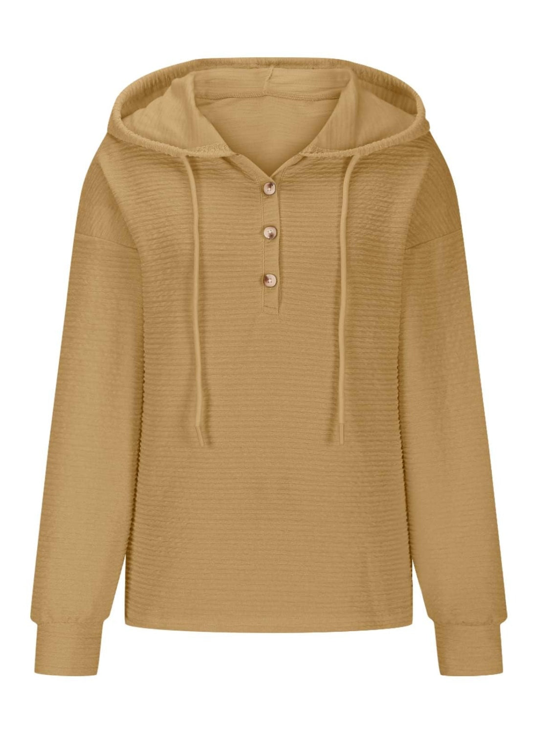 Drawstring Quarter Button Long Sleeve Hoodie - Charming Charlie