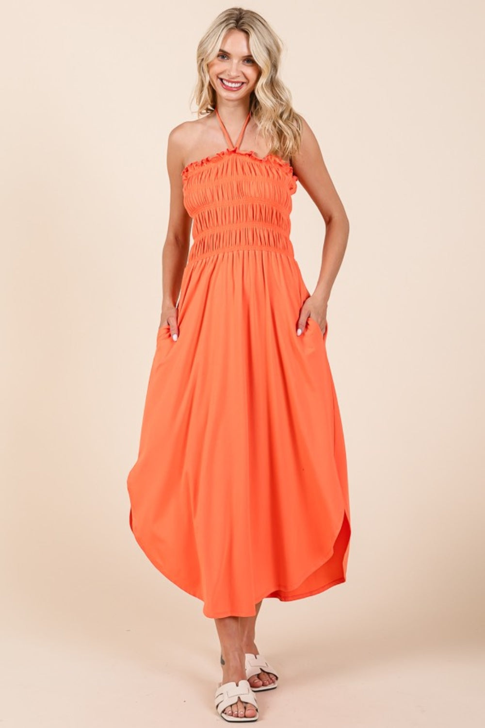 Culture Code Tie Back Shirring Dress with Pockets - Charming Charlie