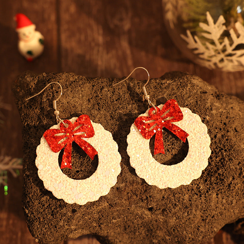 PU Leather Sequin Wreath Shape Earrings - Charming Charlie