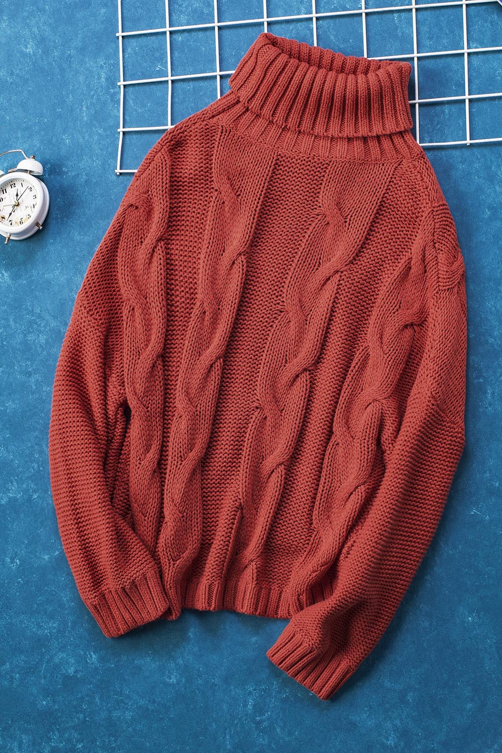 Cable-Knit Turtleneck Dropped Shoulder Sweater - Charming Charlie