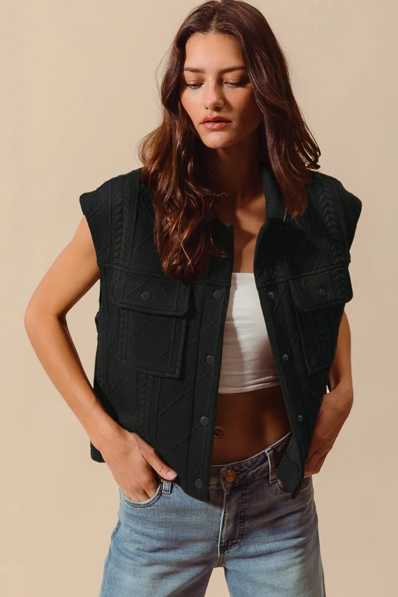 Warm Sand Metallic Quilted Button Up Vest main image 1