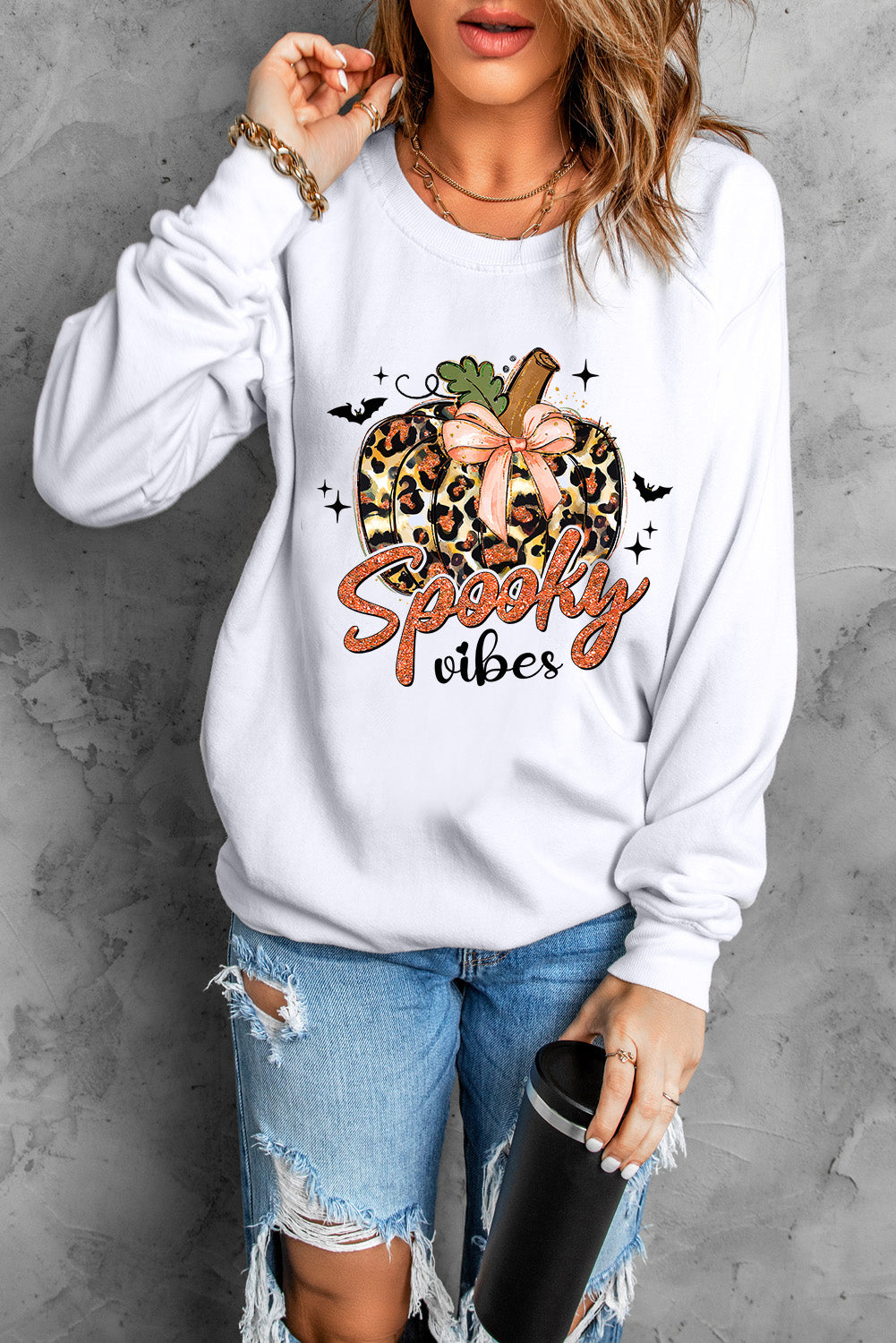 Graphic Round Neck Long Sleeve Sweatshirt - Charming Charlie