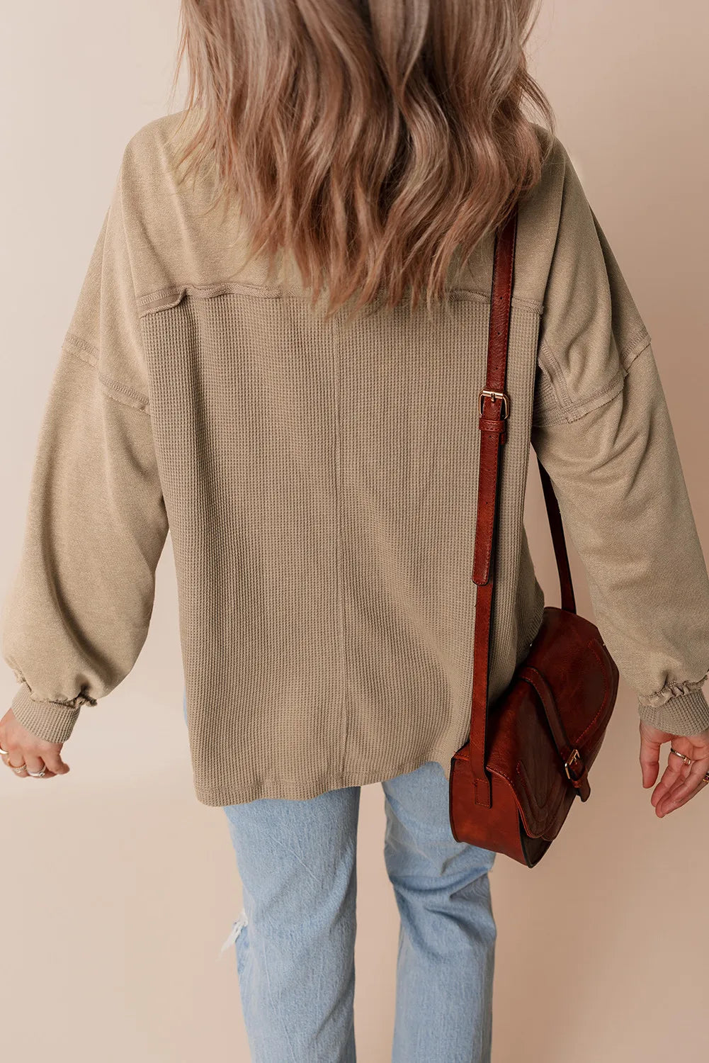 Waffle-Knit Collared Neck Long Sleeve Shacket - Charming Charlie