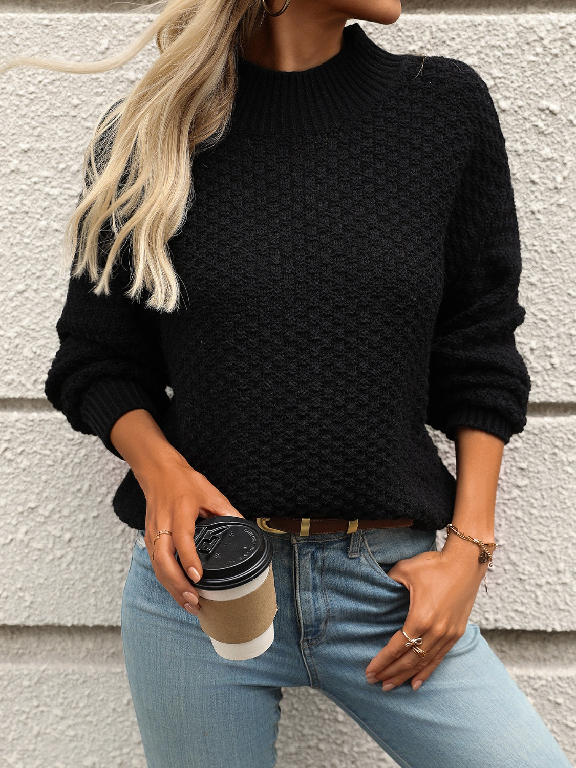 Mock Neck Long Sleeve Sweater - Charming Charlie